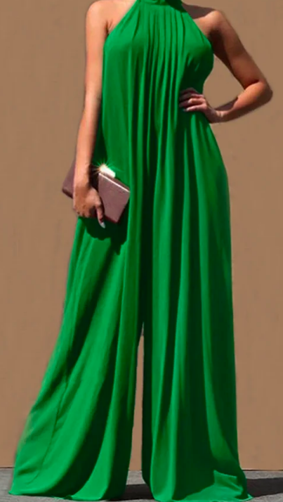 Sleeveless Halter Solid Casual Jumpsuit